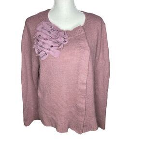 SOFT SURROUNDINGS Mauve Alpaca Blend Button Down Embellished Sweater Sz XL